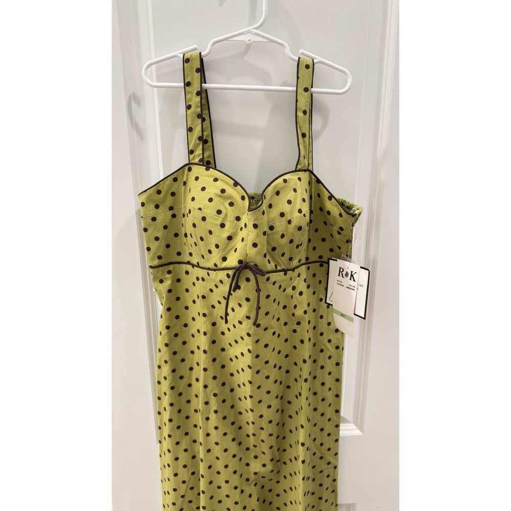 R&K Originals Green Polka Dot Sweetheart Midi A-Line Dress 8 Built-In Bra